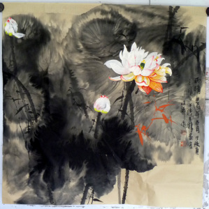 杨佳烨杨万民国画荷花原创六尺斗方荷花水墨写意重彩荷花荷花定制