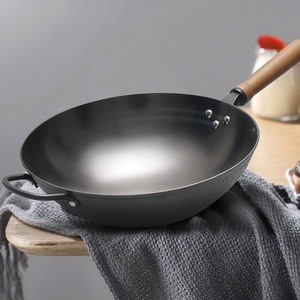 燃气灶煤气灶专用圆底炒锅无涂层不生锈防滑铸铁加厚铁锅家用炒菜