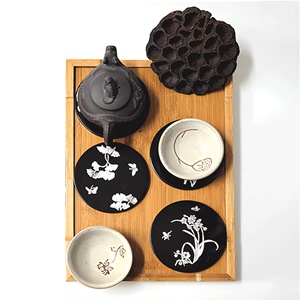 扬州漆器厂平磨中式杯垫茶道手工功夫茶垫茶托隔热垫圆形配件茶碟