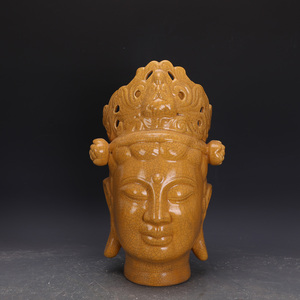 后周柴窑米黄釉大佛头摆件老货旧货仿古瓷器传世古玩古董收藏品