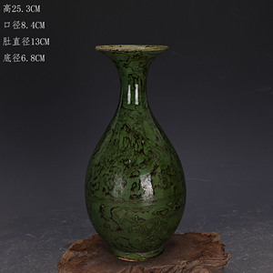 唐代绿地手工绞胎瓷玉壶春瓶做旧出土老货仿古瓷古玩古董收藏摆件