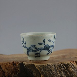 清代手工瓷青花手绘花鸟纹茶杯酒杯 景德镇仿古瓷器 古玩收藏摆件