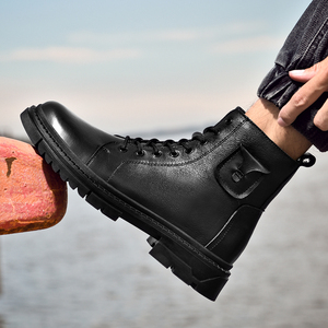 2022新款头层牛皮飞行员马丁靴男拉链款潮男工装高腰皮靴38-49码