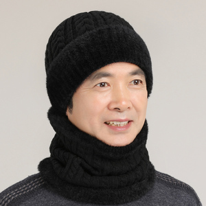 老人帽子男冬天保暖毛线帽中老年加厚爸爸爷爷老头帽加绒户外中年