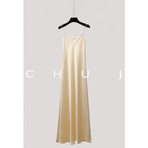 CHU JIAN原创设计女装日本三醋酸无袖连衣裙气质显瘦吊带裙礼服裙