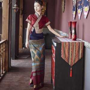 傣装女上衣裙子傣族民族风服饰舞台汉服风中式工作服王妃版纳