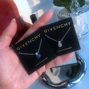 Givenchy纪梵希新款女士时尚蓝白宝石双钻吊坠锁骨项链