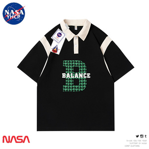 NASA联名夏季美式复古短袖卫衣潮牌宽松polo衫百搭T恤上衣男学生t