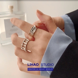 LIHAO开口镂空不对称线条戒指女INS潮流个性韩版设计冷淡风食指环