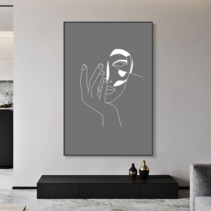 北欧风格极简主义装饰画黑白线条人物小众艺术挂画餐厅客厅壁画