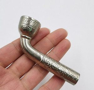 白铜刻花旱烟锅 传统老人男士旱烟袋烟具烟斗烟枪配件 老式浇筑锅