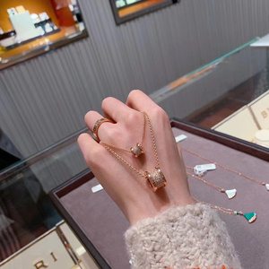 bvlgari宝格丽18k玫瑰金白金满钻迷你小蛮腰锁骨链镶钻弹簧项链女