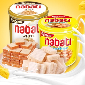 印尼进口纳宝帝nabati丽芝士威化饼干奶酪巧克力香草味罐装300g