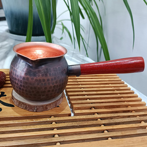 奶茶罐铜罐茶煮茶罐纯铜煮茶壶茶具器加厚木柄把熬茶罐子套装过滤