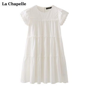 拉夏贝尔/La Chapelle泡泡袖a字蛋糕裙设计感短袖中长裙连衣裙夏