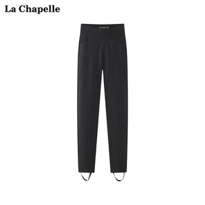 拉夏贝尔/La Chapelle黑色高腰羽绒休闲裤女加厚白鹅绒直筒裤冬季