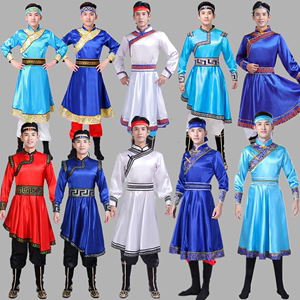 蒙古舞男士舞蹈演出服长袍少数民族白色蒙古袍摔跤筷子舞草原表演