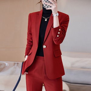 红色西装套装女秋冬新款女神范高端主持正装修身时尚气质西服外套