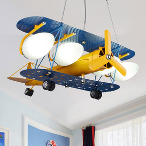 复古铁艺飞机吊灯饰 欧式创意男孩卧室 美式儿童房间护眼LED灯具