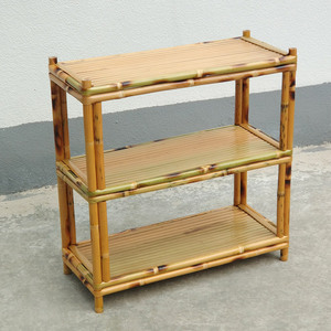 竹制厨房置物架收纳微波炉架子多层落地储物架三层竹子火锅店菜架