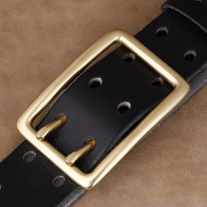 男士铜扣双针扣皮带头层纯牛皮复古牛仔双扣军个性用裤腰带全牛皮