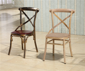 X背椅铁艺复古餐椅主题餐厅桌椅仿木纹软包椅烧烤店火锅店餐椅子