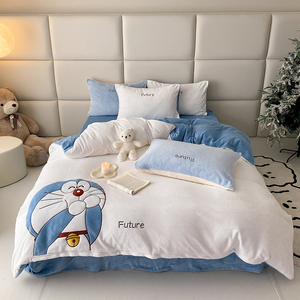 冬季哆啦A梦卡通牛奶绒叮当猫男孩宝宝绒床单被套儿童床上四件套