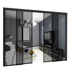 客厅阳台极窄边框玻璃推拉门钛镁合金办公室隔断厨房卫生间滑轮门