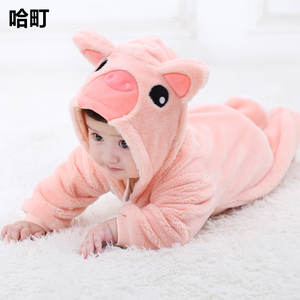 可爱小猪造型春装女童婴儿连体抱抱保暖哈衣七个月清新婴儿衣服