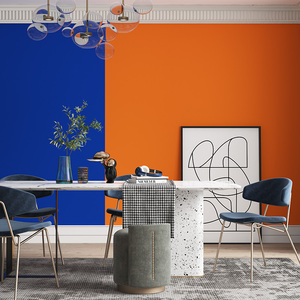克莱因蓝色墙纸卧室自粘家用橙色橘色孔雀蓝网红直播背景墙壁纸贴