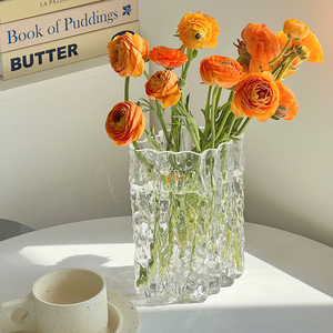冰川花瓶透明简约现代ins风高级感客餐厅桌面水养插花鲜花玻璃瓶