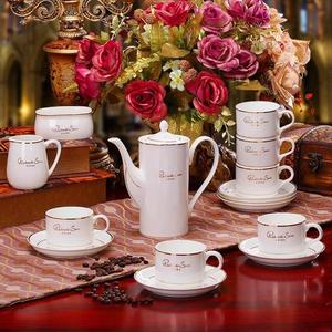 景德镇陶瓷 15头奥式咖啡具套装金英文多款 骨瓷咖啡具杯碟壶套装