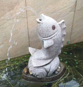 中式庭院水池动物喷水景观石材流水鲤鱼吐水雕刻喷泉动物雕刻摆件