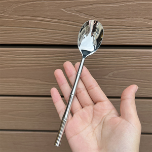 【5星定制】竹节实心304不锈钢圆头勺小圆勺儿童勺调羹甜品勺子