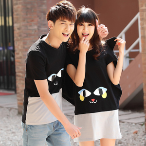 情侣装夏装可爱风2019新款ins潮流韩版套装裙学生学院情侣t恤短袖