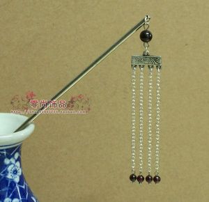原创手作汉服格格旗头复古藏银流苏发簪步摇簪子天然石榴石特包邮