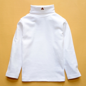 冬款儿童全棉加厚保暖卫衣 男童女童高领打底衫 长袖T恤贴身 白色