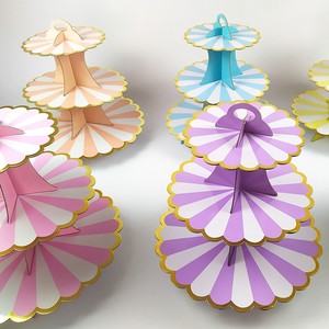 欧式烫金粉色三层纸质蛋糕架生日派对婚宴布置甜品台装饰蛋糕托盘