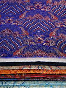 海浪纹织锦缎绸缎尼龙面料 仿三五丝绸布料古旗袍红木沙发坐垫布