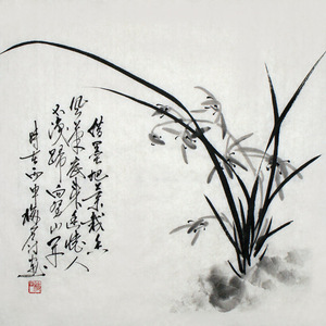 梅石新款原创诗词水墨兰花小品书画原稿真迹手绘作品名家字画收藏