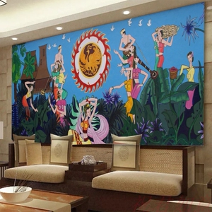 大型壁画背景墙纸餐厅饭店主题房壁纸云南少数民族风情傣族少女