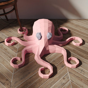 章鱼八爪鱼 动物纸模型3D立体创意装饰摆件DIY手工几何折纸礼物