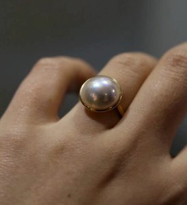 天然日本海水马贝戒指S925纯银戒托全新珍珠戒指