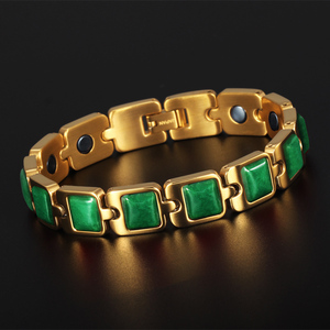 原创设计高级感祖母绿宝石18k金轻奢侈男士手链磁石防辐射首饰品