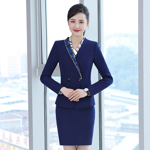 空姐面试装 套裙移动工作服女秋装空乘服装套装女长袖西装职业装