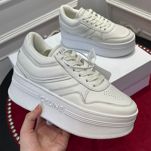 代购celine/赛琳女鞋block牛皮革增高厚底鞋圆头系带休闲鞋小白鞋