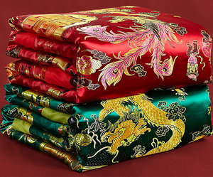 杭州丝绸织锦缎婚庆被套大红绿软锻被面绸锻被罩结婚喜被龙凤百子