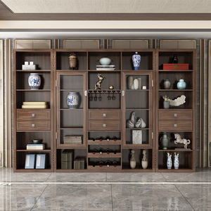 新中式实木酒柜客厅靠墙开放式展示柜黑檀木家用轻奢高档家具柜子