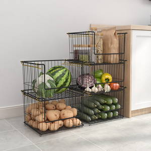 厨房置物架多层落地金属铁艺收纳筐网格篮大号可叠加水果蔬菜篮子