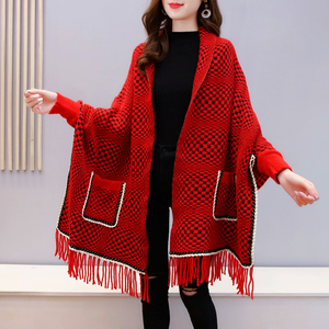 大码不规则中长款斗篷披肩女针织外套名媛小香风防水貂绒流苏披风